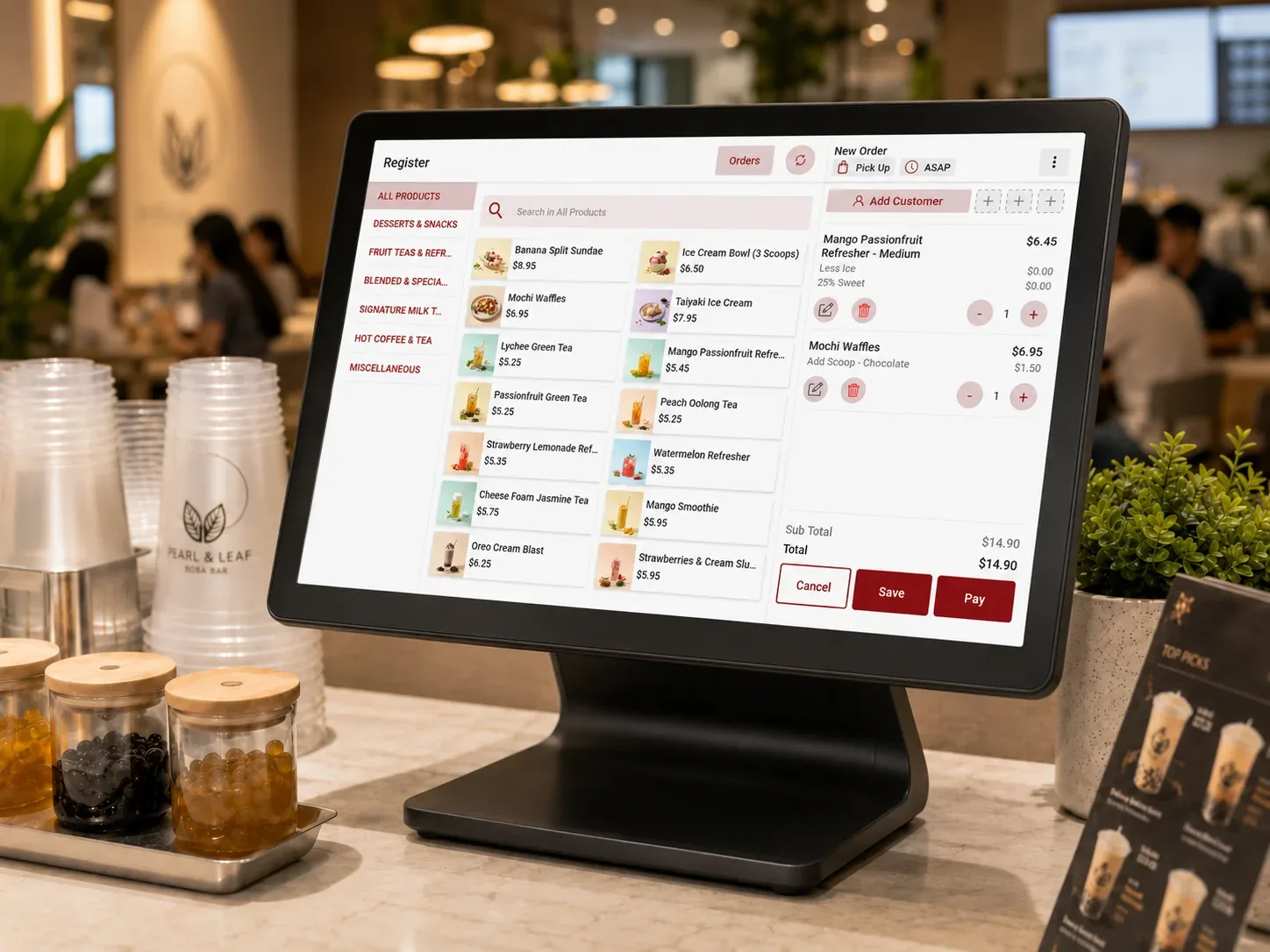 Applova POS system interface showing order management for fast casual restaurant